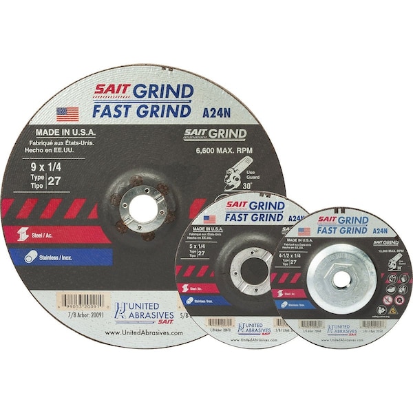 United Abrasives/Sait United Abrasives - Sait Depressed Center Wheel T27 4-1/2"x 1/4" x 7/8" 24 Grit Alum. Oxide 20060 - main